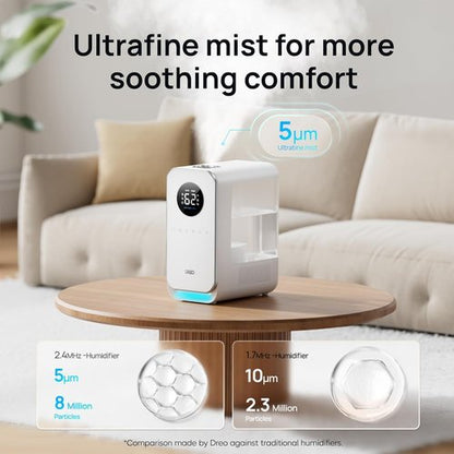 DREO Smart Cool Mist Humidifier - Quiet Top-Fill Design for Large Rooms | 50-Hour Runtime, White