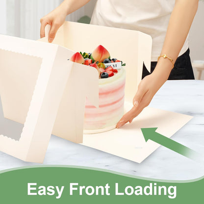 Skiennix 2 Pack Cake Boxes - 12x12x8 Inch Tall Bakery Boxes with Large Window & Cake Boards