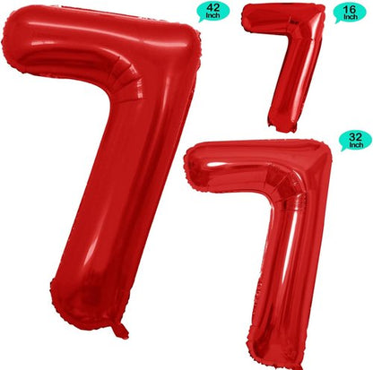 GOER Red Foil Number 7 Balloons - Huge 42" & 32" Birthday Party Decorations (3 Pack)