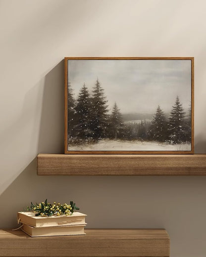 Pine Tree Forest Framed Canvas Wall Art 12x16 Inch – Winter Christmas Living Room Decor