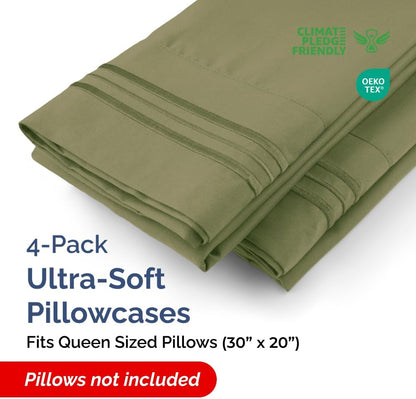 Queen Pillow Cases by [Brand Name] - Ultra Soft Hotel Quality Covers | Wrinkle-Free & Stain Resistant - 4 Piece Set in Sage Green
