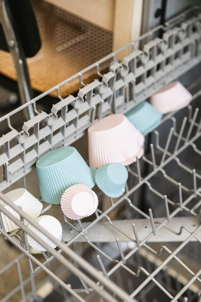 Skiennix Reusable Silicone Baking Cups - Jumbo Muffin Liners, BPA Free, 12 Pack in Pink, Gray, Blue