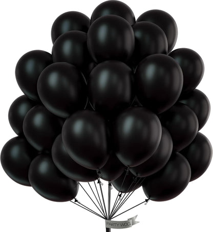 PartyWoo Black Balloons - 50 Pcs 12 Inch Matte Latex Helium Balloons for Parties & Events