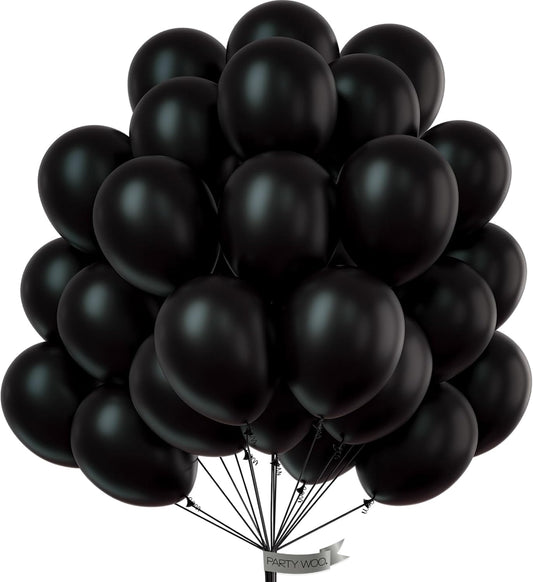 PartyWoo Black Balloons - 50 Pcs 12 Inch Matte Latex Helium Balloons for Parties & Events