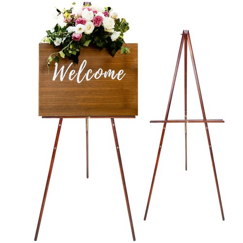 Conda 63" Wooden Tripod Artist Display Easel with Tray, A-Frame Adjustable Easel Stand for Wedding Sign, Foldable Easels for Painting Canvas, Display & Posters
