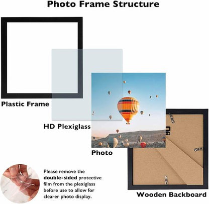 JCJMY 8x8 Black Picture Frame - Versatile Wall & Tabletop Display with Shatter-Resistant Plexiglass