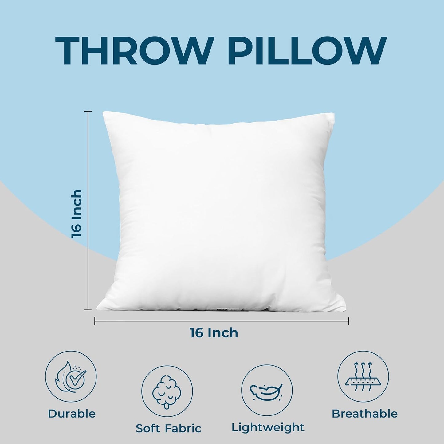 Utopia Bedding Throw Pillows (Set of 1, White) – 16 x 16 Inches Down Alternative Pillows for Bed, Sofa, and Couch - Fluffy Decorative Stuffer Pillow for Indoors & Outdoors