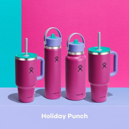 Hydro Flask Water Bottle - Insulated Stainless Steel - 32 Oz Wide Mouth with Flex Straw Lid | Holiday Punch Color