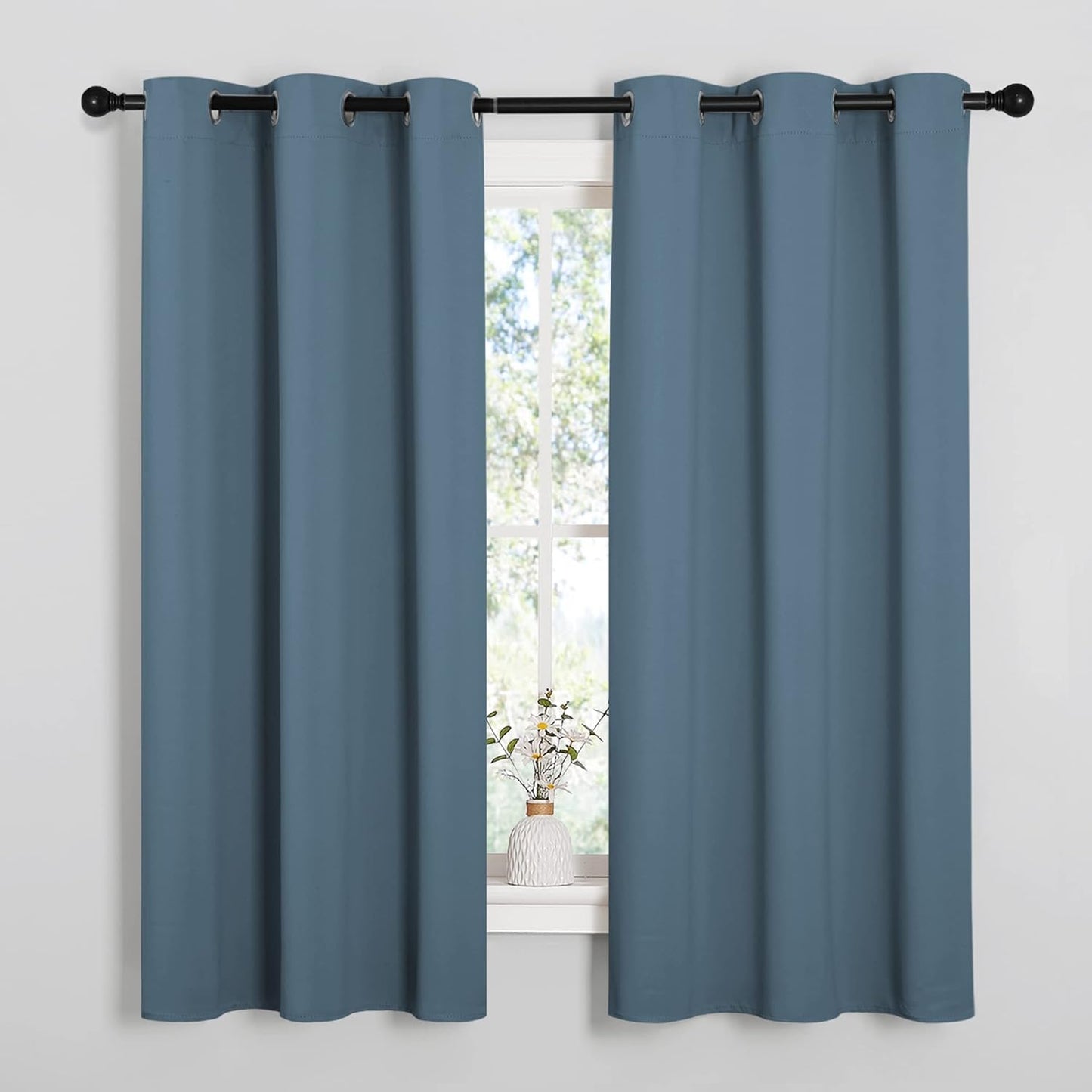 NICETOWN Smoky Blue Blackout Curtains - Thermal Insulated Drapes for Small Windows | 63" Length, 34" Wide, 2 Panels