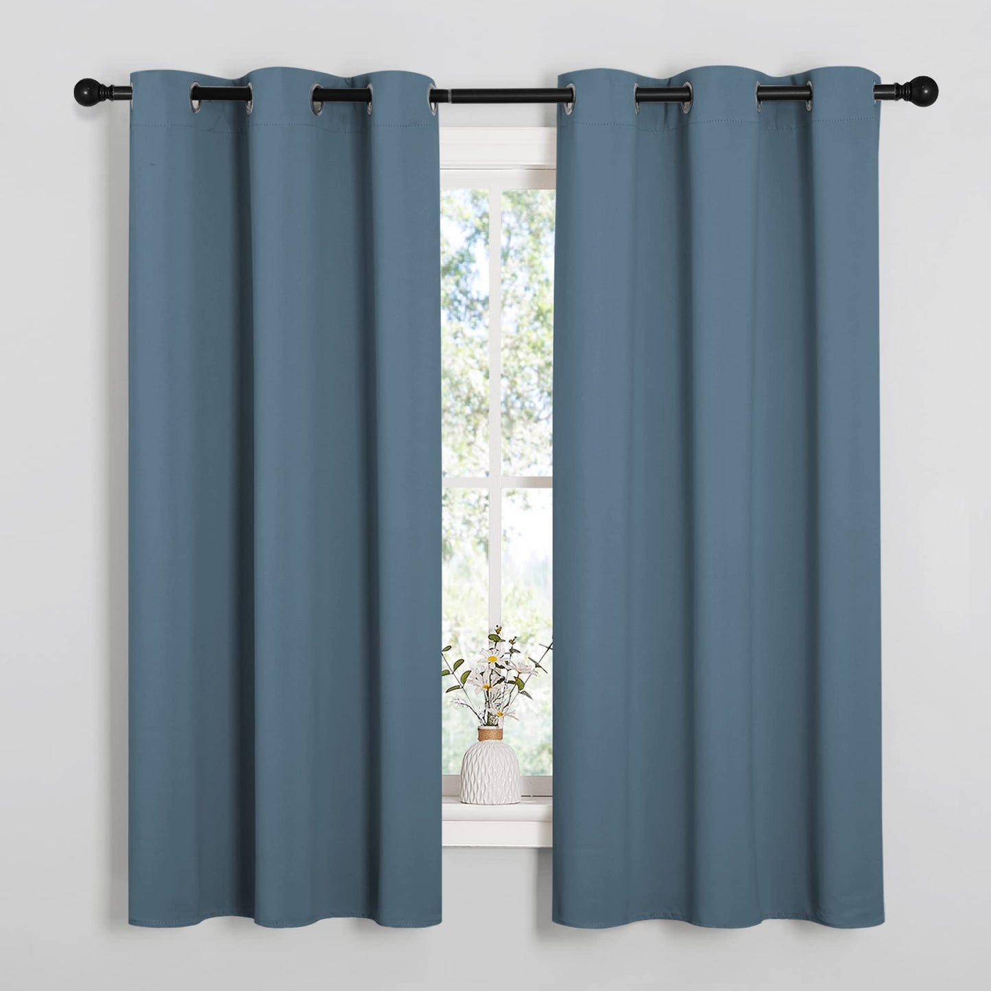 NICETOWN Smoky Blue Blackout Curtains 45 inches Length for Kitchen, 2 Panels, 29" Wide, Thermal Insulated Decoration Drapes for Small Window