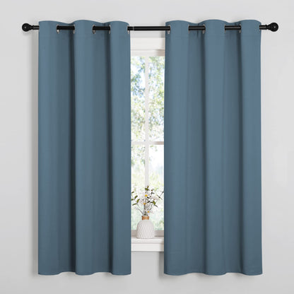 NICETOWN Smoky Blue Blackout Curtains 63 inches Length for Kitchen, 2 Panels, 34" Wide, Thermal Insulated Decoration Drapes for Small Window