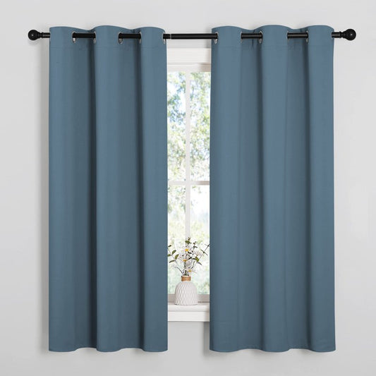 NICETOWN Smoky Blue Blackout Curtains 63 inches Length for Kitchen, 2 Panels, 34" Wide, Thermal Insulated Decoration Drapes for Small Window