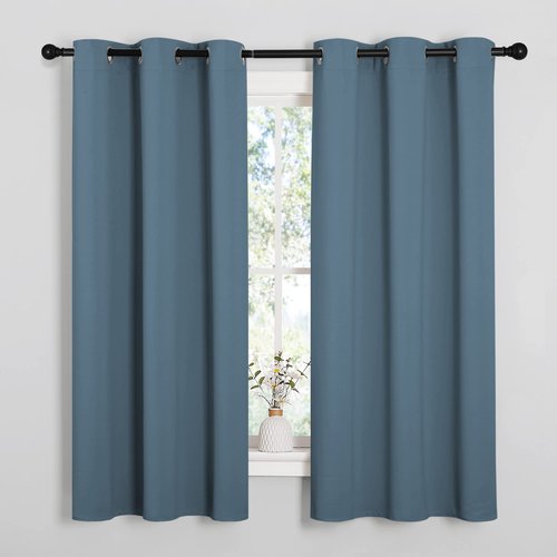 NICETOWN Smoky Blue Blackout Curtains 45 inches Length for Cafe, 2 Panels, 34" Wide, Thermal Insulated Decoration Drapes for Small Window