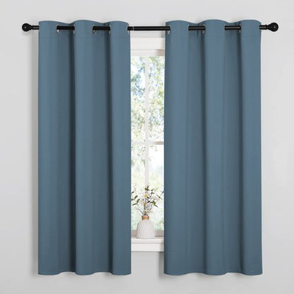 NICETOWN Smoky Blue Blackout Curtains 45 inches Length for Cafe, 2 Panels, 34" Wide, Thermal Insulated Decoration Drapes for Small Window