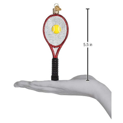 Red Tennis Racquet Glass Ornament - Handcrafted Christmas Tree Decoration