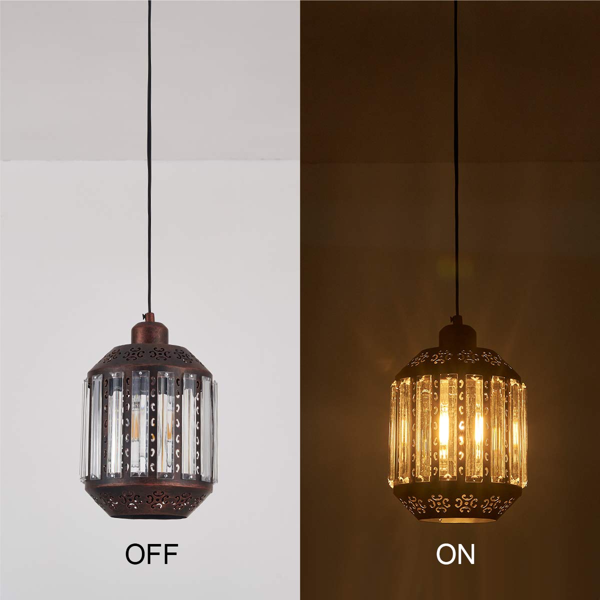 YLONG-ZS Hanging Lamps Swag Lights Plug in Pendant Light 16.4 FT Cord and Chain/Hanging Pendant Light Cage in-Line On/Off Dimmer Switch for Kitchen Island, Dining Room, Entryway
