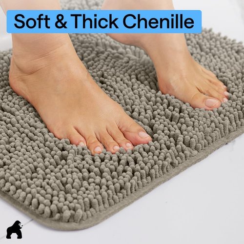 GORILLA GRIP Bath Rug Mat - Thick Soft Absorbent Chenille | Quick Dry Microfiber 30x20 Latte