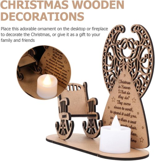 FOMIYES Christmas Candle Holder - Merry Christmas in Heaven Tealight with Wooden Angel Chair | Holiday Table Decor