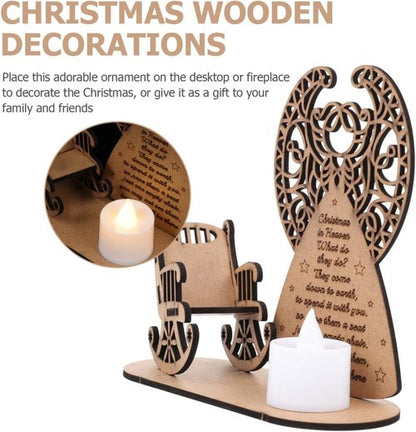 FOMIYES Christmas Candle Holder - Merry Christmas in Heaven Tealight with Wooden Angel Chair | Holiday Table Decor