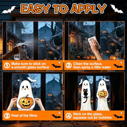 Halloween Window Clings Set - Large Ghost Bats Cats Pumpkins Spooky Decor