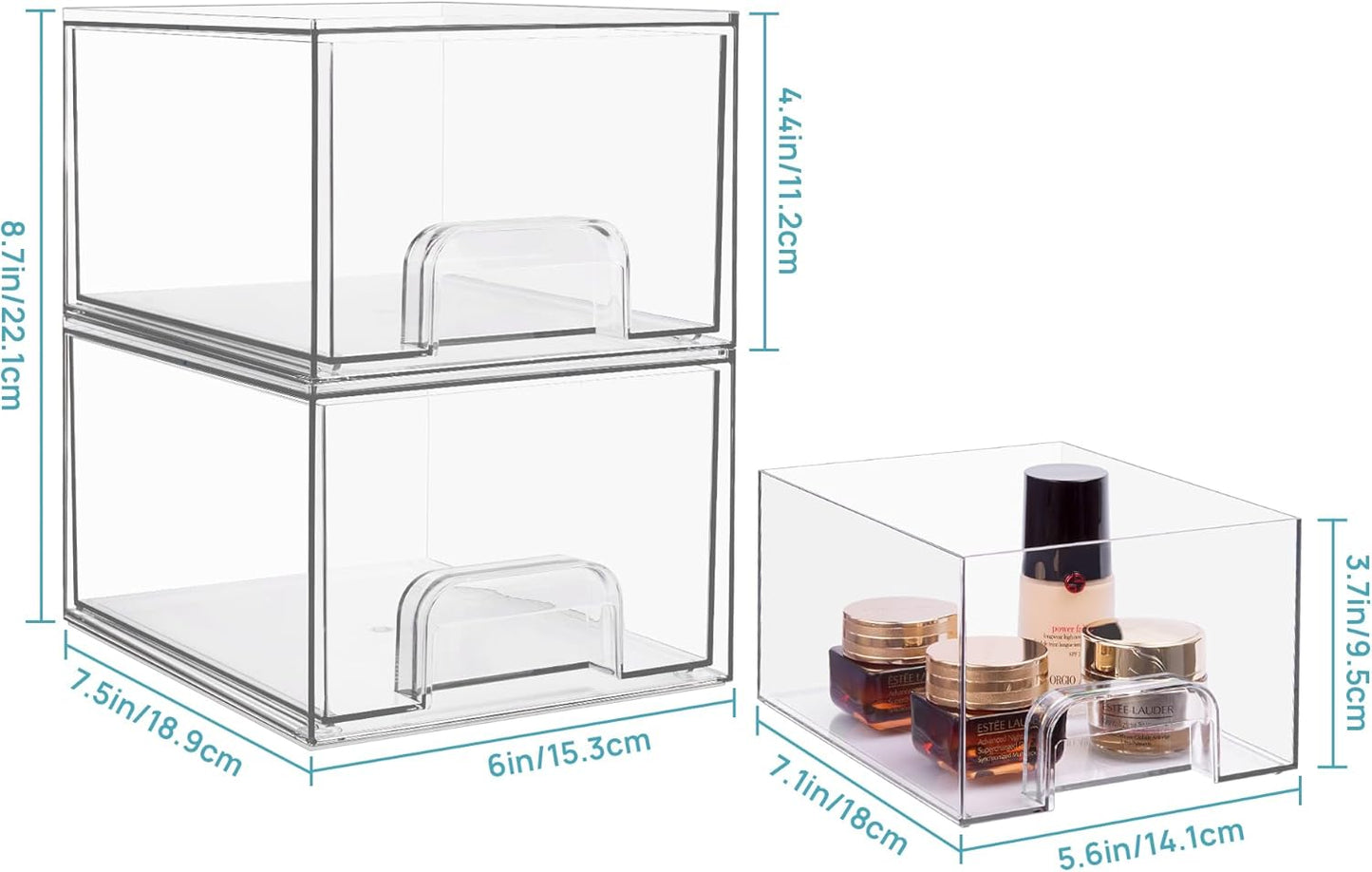 Vtopmart Stackable Makeup Organizer - 4 Pack Storage Drawers Set for Easy Access and Neat Display