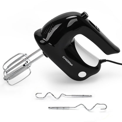 CHIDOYII 5-Speed Hand Mixer Electric Handheld，300 W Electric Whisk with 4 Stainless Steel Accessories，Electric Hand Mixer for Baking Cakes, Eggs, Cream （Black）