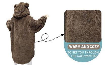 Cute Blanket Hoodie Adult Bunny or Bear Fashion Blanket Hoodies Sweater Furry Fluffy Sweatshirt Soft Cozy Oversized Women Men,Warm Fleece Sherpa Blanket Jacket,Teens,Brown Bear