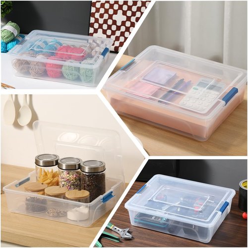 Clear Plastic Storage Containers by [Brand Name] - Stackable Craft Organizer Bins with Durable Lids (4 Pack, 10 Quart)