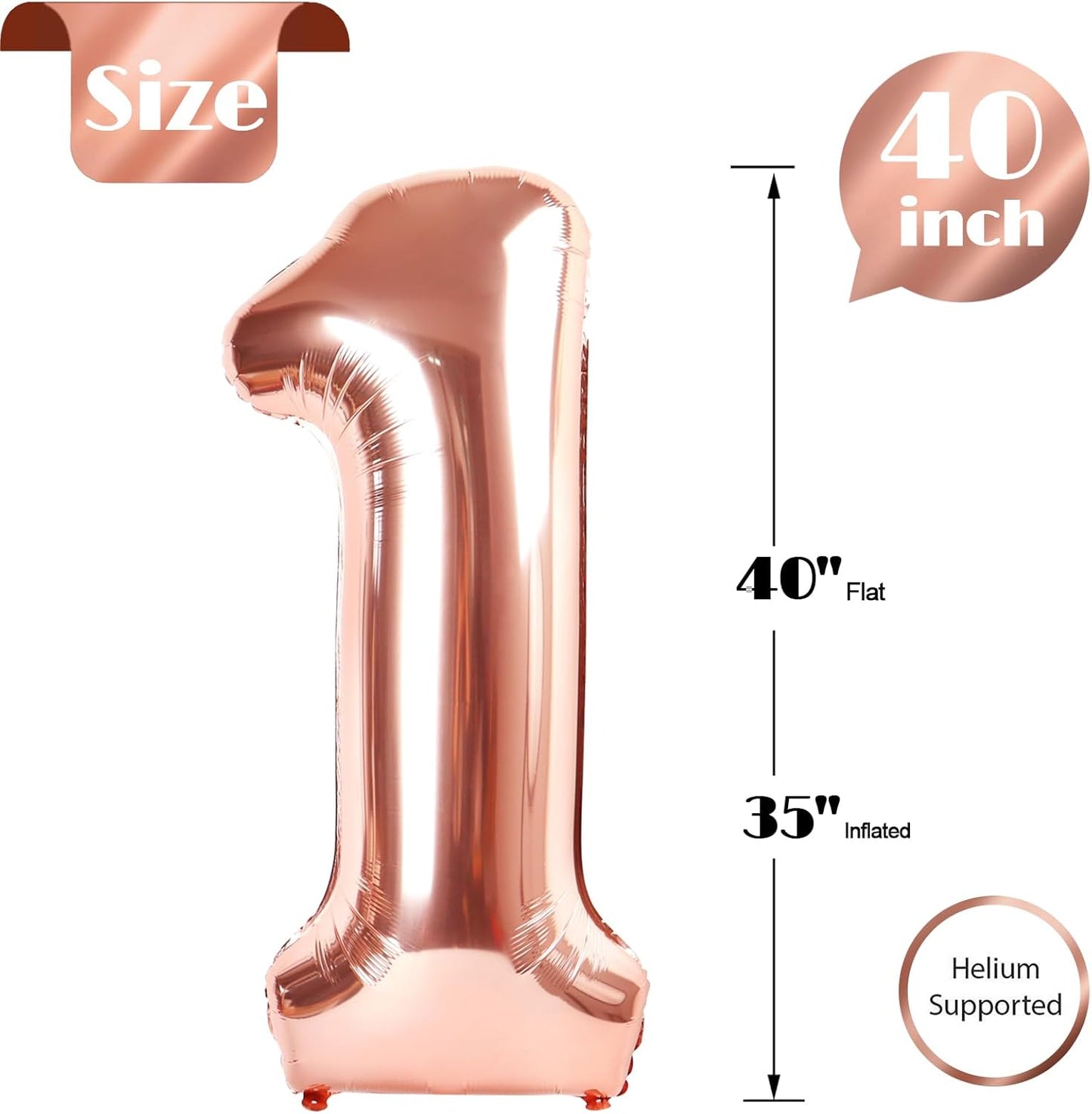 Rose Gold Number 1 Balloon by [Brand Name] - 40 Inch Giant Birthday Decoration for First Birthday