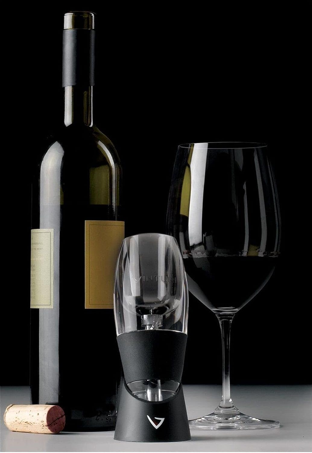 Vinturi Wine Aerator Deluxe Essential Red Wine Pourer and Decanter Tower Stand Set Easily and Conveniently Aerates Wine by the Bottle or Glass and Enhances Flavors with Smoother Finish, Black