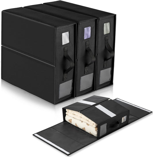 Skiennix Sheet Organizers - Versatile Storage Bins with Lids for Blankets, Clothing & Toys | Black, 3-Pack