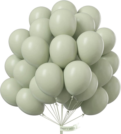 PartyWoo Sage Green Balloons - 101pcs 12 Inch Boho Dusty Olive Latex for Birthday & Wedding Decor