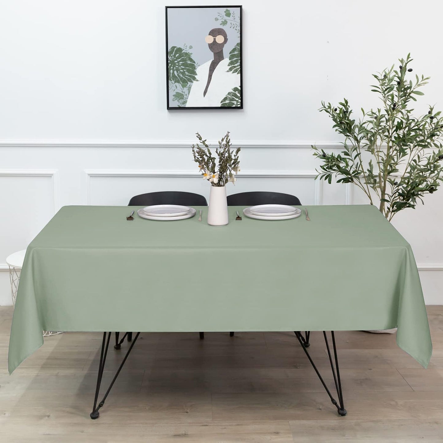 sancua Rectangle Tablecloth - 60 x 84 Inch - Stain and Wrinkle Resistant Washable Polyester Table Cloth, Decorative Fabric Table Cover for Dining Table, Buffet Parties and Camping, Sage Green