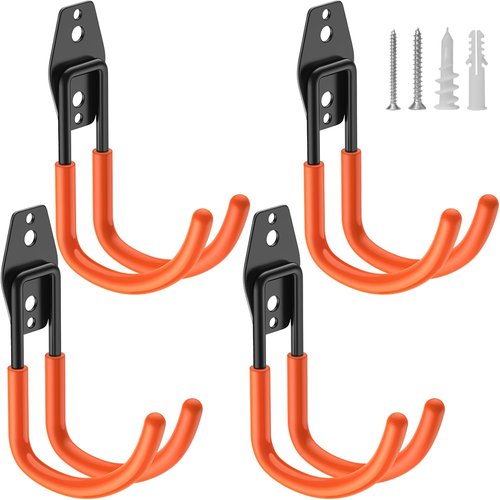 HUPBIPY Heavy Duty Garage Hooks - J Shaped Wall Mounted Tool Organizer | 4 Pack for Ladders, Bikes & More