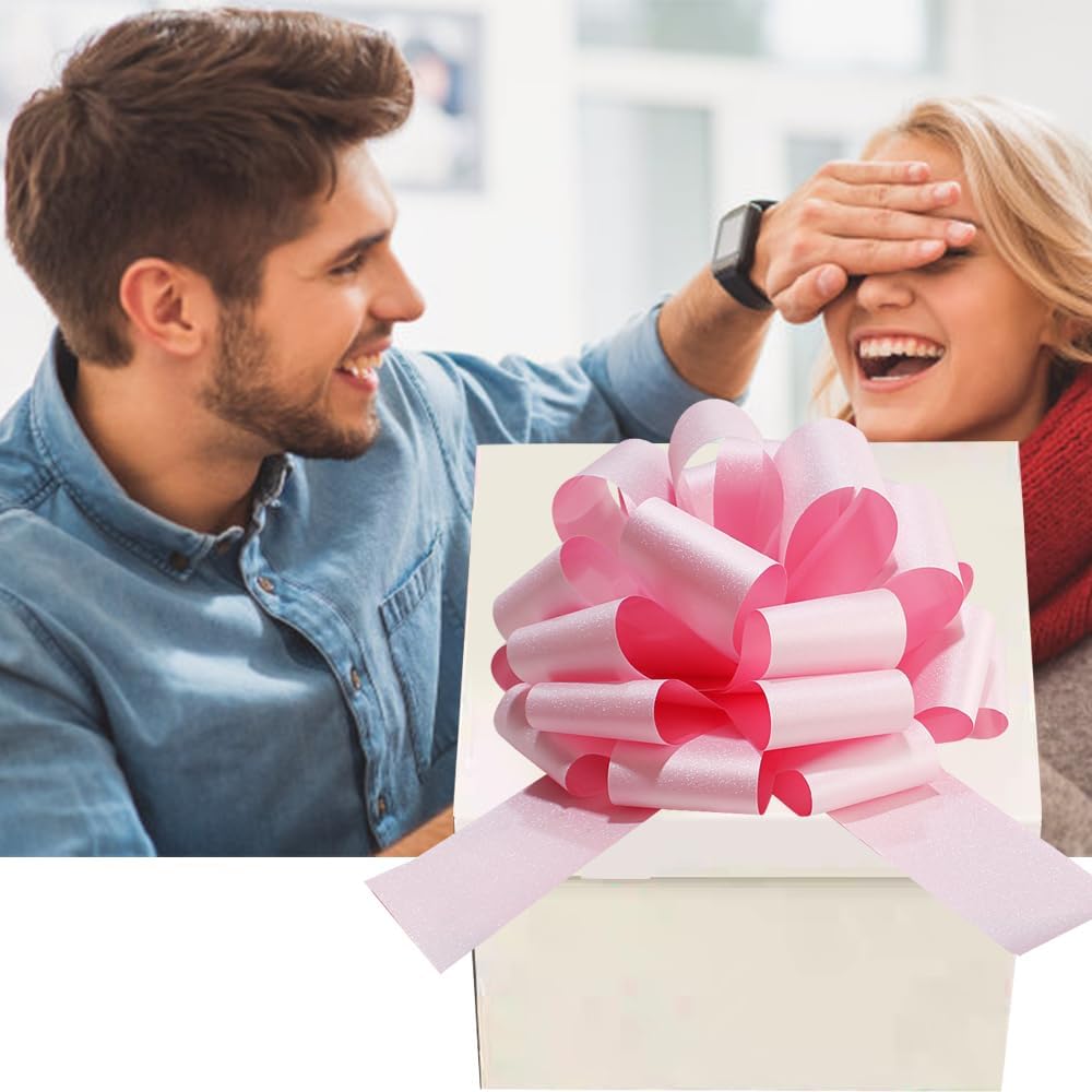 Big Glitter Pink Car Bow - Giant Gift Bow for Large Present Packaging | Perfect for Birthdays & Home Decor