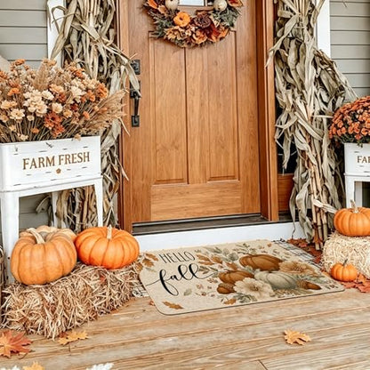 Hello Fall Pumpkin Doormat 17x29 Inch Indoor Outdoor Seasonal Welcome Rug