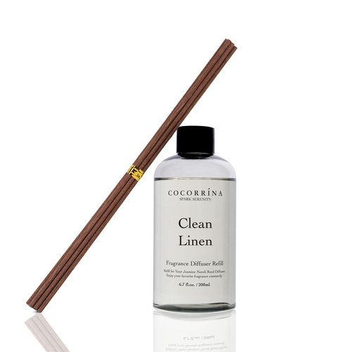 Cocorrína Clean Linen Scented Reed Diffuser Oil with 8 Sticks Fragrance for Bedroom, Bathroom, Oil Diffuser, Home Décor, 6.7 fl oz. (200 ml)