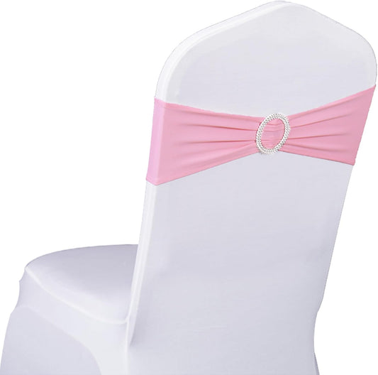 Skiennix Spandex Pink Chair Sashes - Pack of 50 Elastic Bows for Weddings & Events