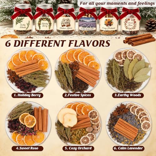 Christmas Potpourri Set with Jars - 6 Fragrance Blends for Festive Aromas