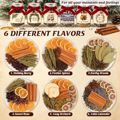 Christmas Potpourri Set with Jars - 6 Fragrance Blends for Festive Aromas