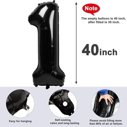 50 Number Balloons - Foil 40 Inch Black 50th Birthday Decoration for Men & Women