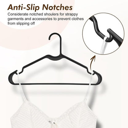 HOUSE DAY Black Plastic Hangers - 50 Pack Lightweight Slim Space-Saving Closet Organizers
