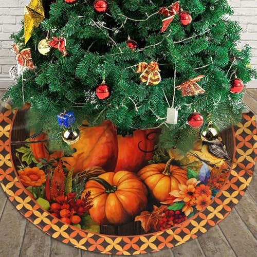 Happy Fall Christmas Tree Skirt Medium - Funny Farmhouse Holiday Decor 36 Inch