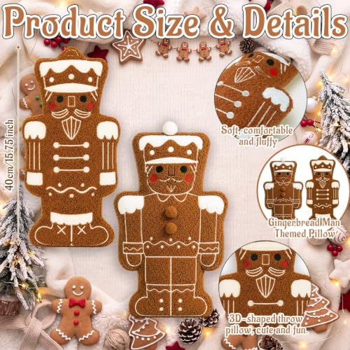 Wenqik 2 Pack Christmas Throw Pillows - Gingerbread Nutcracker Design, 15.7"