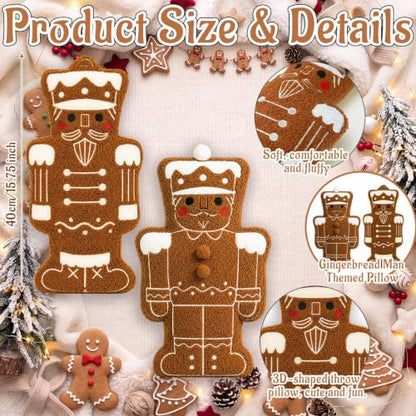 Wenqik 2 Pack Christmas Throw Pillows - Gingerbread Nutcracker Design, 15.7"