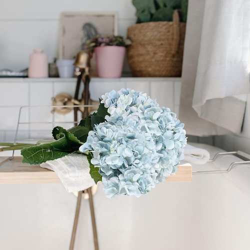 Kisflower Blue Hydrangea Flowers - 6pcs Faux Silk Hydrangeas for Home & Wedding Decor