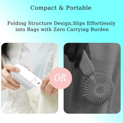 Skiennix Mini Portable Handheld Fan - 3-in-1 USB Rechargeable Design | 3-Speed Levels for Travel & Office