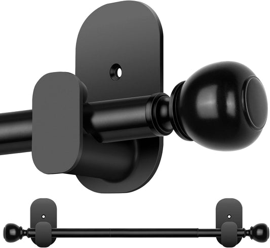 USFOOK No Drill Curtain Rods - 48 to 84 Inches | 5/8 Inch Adhesive Drapery Rods with Round Finials