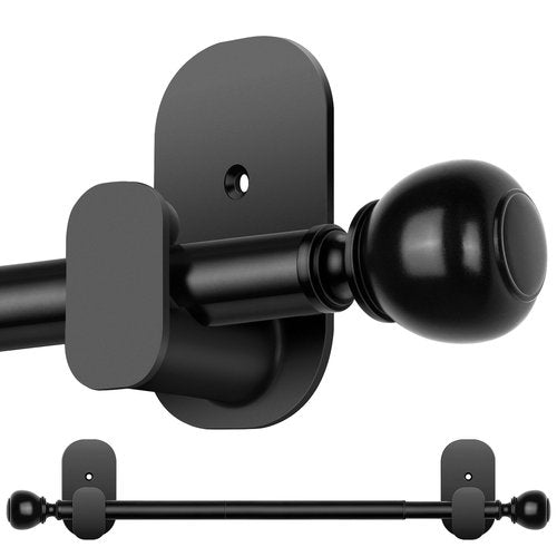Black No Drill Curtain Rods for Windows 48 to 84 Inches, USFOOK 5/8 Inch Curtain Rods No Drilling with 3M Adhesive Holders, Adhesive Drapery Rod with Round Finials