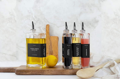 Molimoli Olive Oil Dispenser Bottle for Kitchen, Automatic Pourer, Glass Thin Bottle Dispenser for Kitchen, Olive Oil Cruet, | Set of 2 - Black